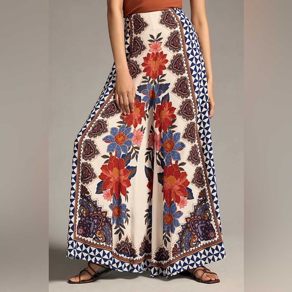 New Farm Rio x Anthropologie Wide Leg Printed Palazzo Pants Trousers sz S - Picture 2 of 10